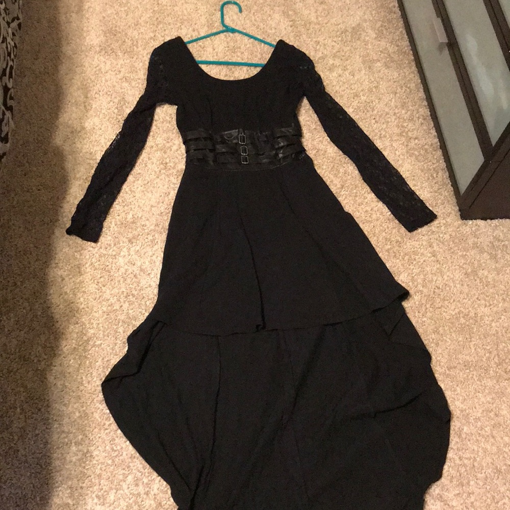 Black high low belted dress